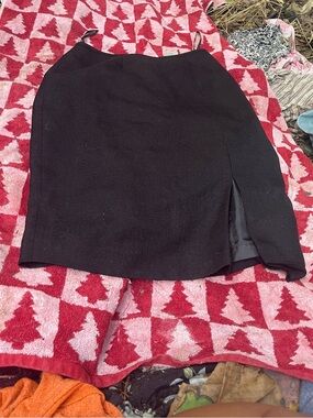 Black Midi Skirt with Front Slit - Women
